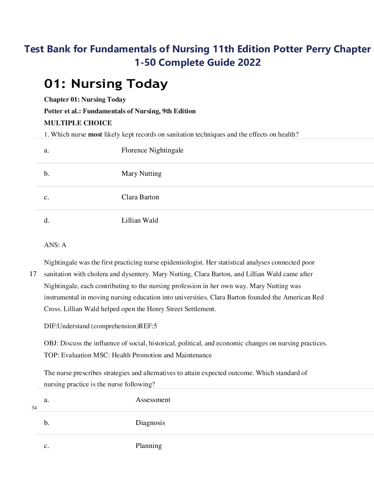Preview image for Test Bank for Fundamentals of Nursing 11th Edition Potter Perry Chapter 1-50 Complete Guide 2022  FULL 1878 PAGES PDF